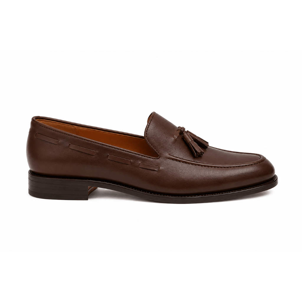 Mocassin à Pompons en Cuir & Marron
