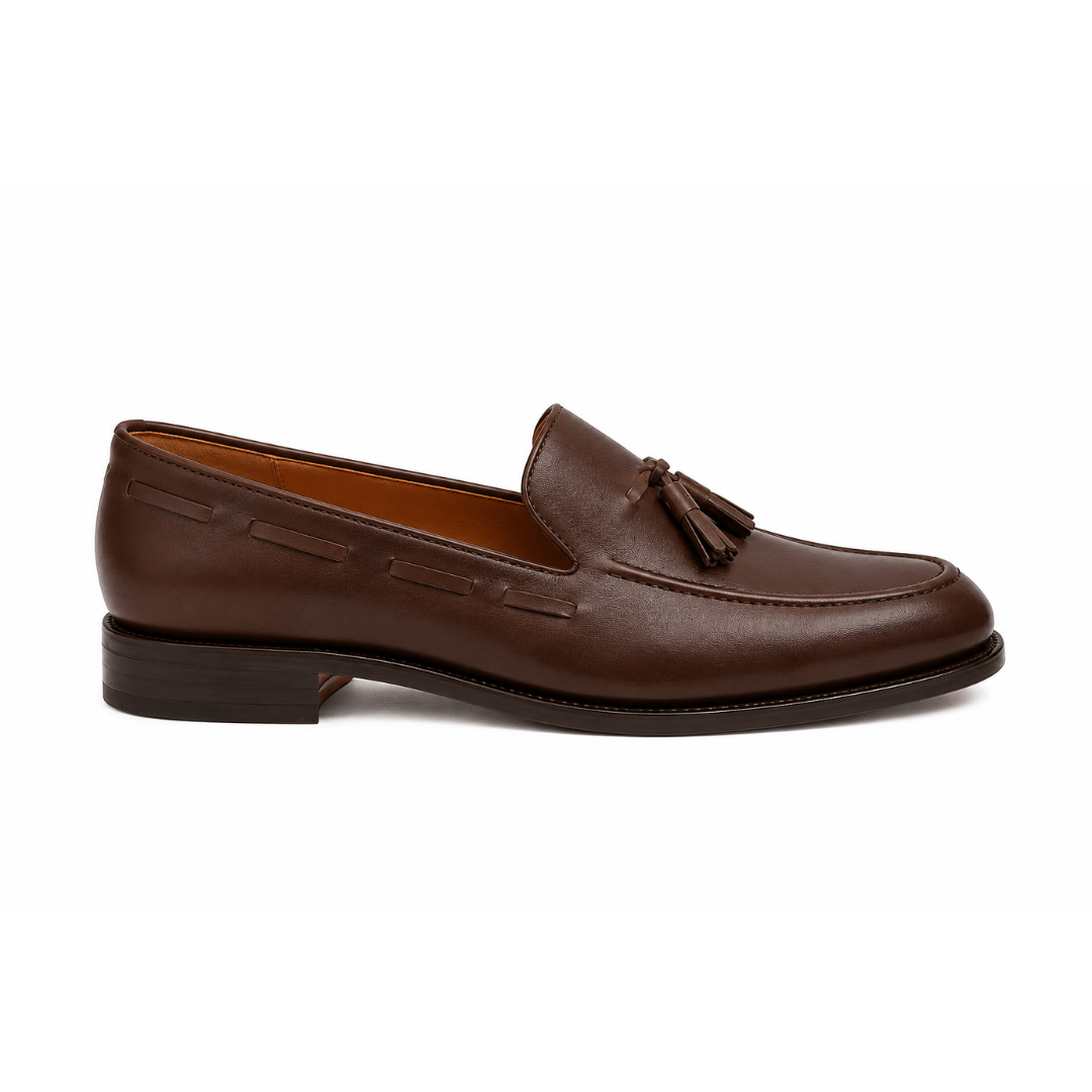 Mocassin à Pompons en Cuir & Marron