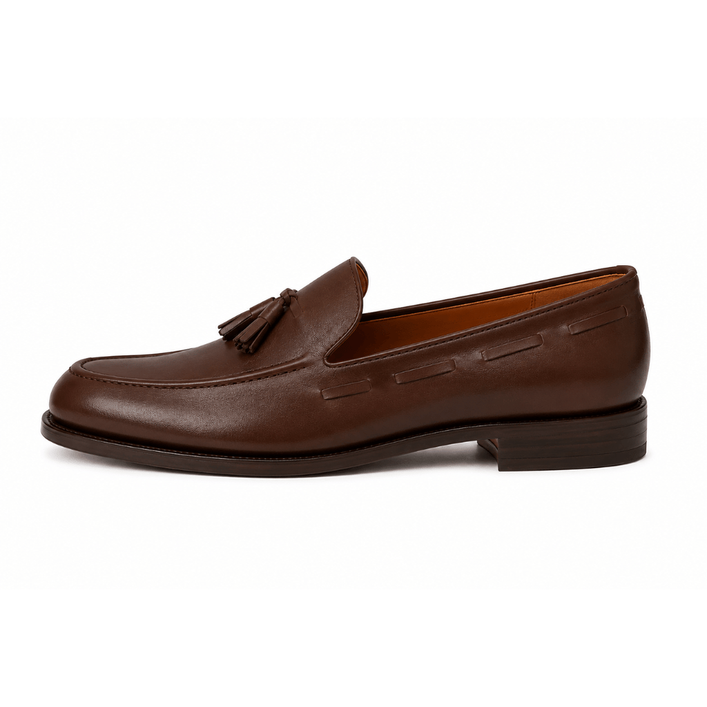 Mocassin à Pompons en Cuir & Marron