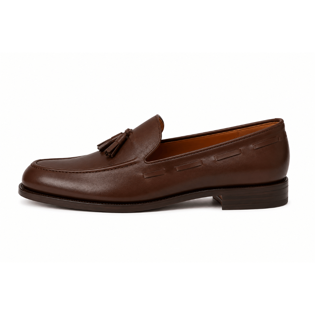 Mocassin à Pompons en Cuir & Marron