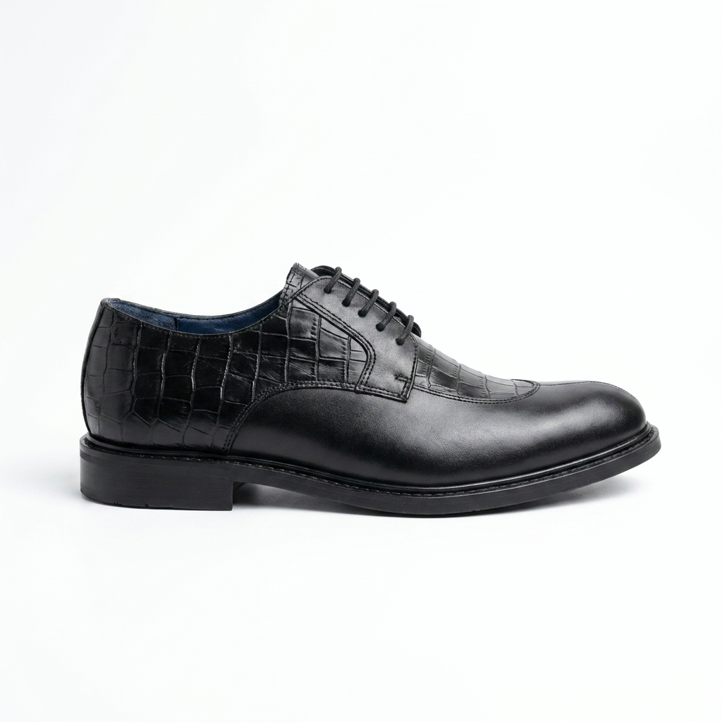 Derby Exécutive Croco Noir + Ceinture 100% Cuir Gratuit