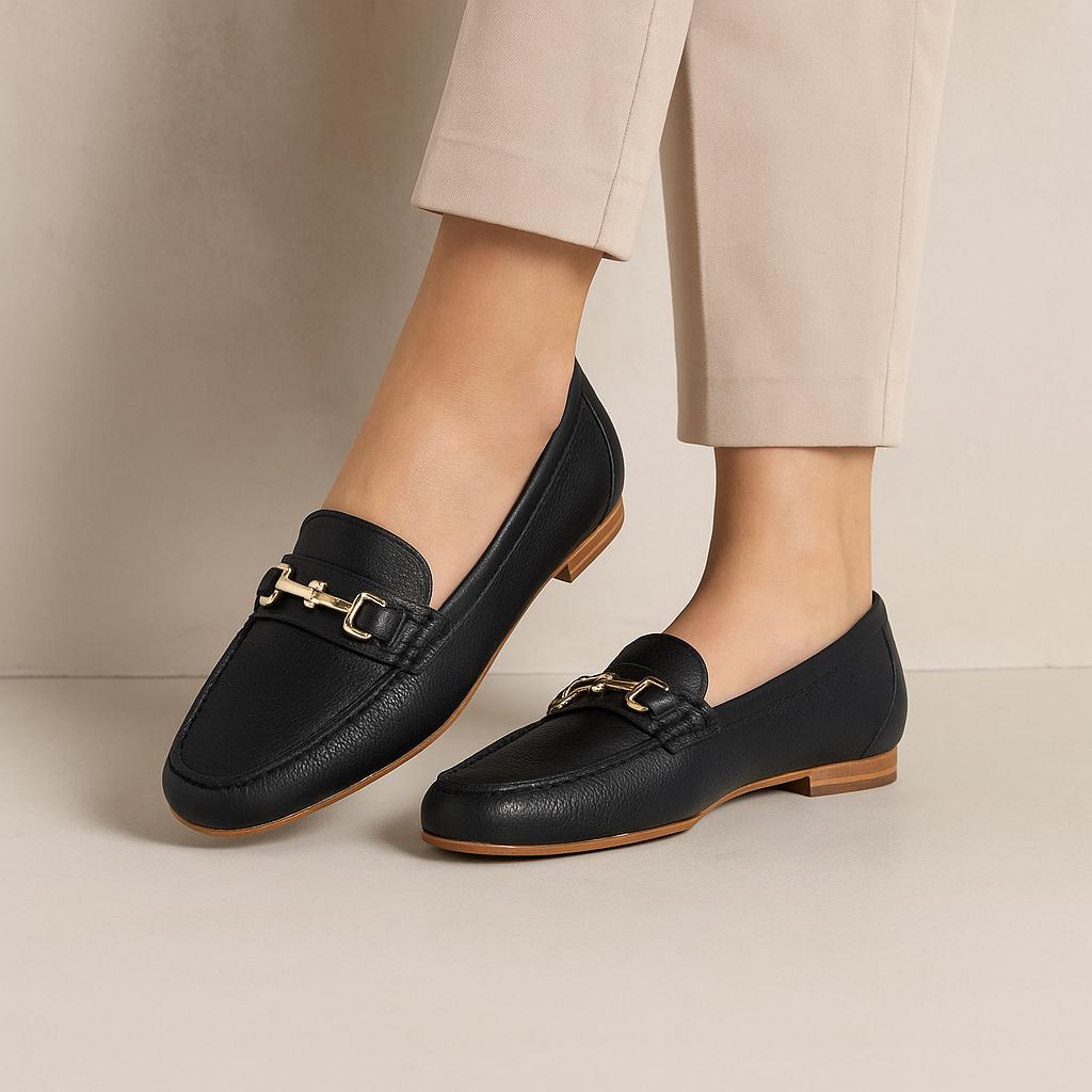 Mocassins en Cuir Véritable Noir – L'Élégance Signature pour Femme